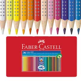 Astuccio metallo 36 pastelli colorati acquerellabili color grip faber castell