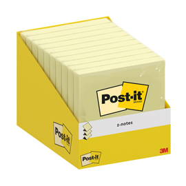 Blocco foglietti post it  z-notes - 76 x 76 mm - giallo canary - 100 fogli - post it  - conf. 10 blocchi