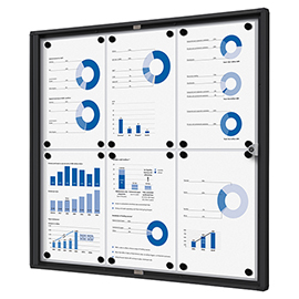 Bacheca per interni - con ante battenti -  6 fogli a4 - cornice nera - verticale - showdown