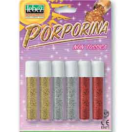 Busta 6 tubi porporina glitter assortito 2gr lebez