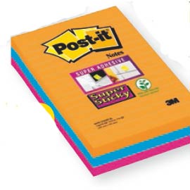 Blocco 90foglietti post-it®super sticky righe 101x152mm 4690-ss3bgk col bangkok