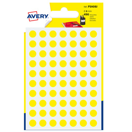 Blister 490 etichetta adesiva tonda psa giallo Ø8mm avery