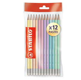 Blister 12 matite grafite c/gommino hb fusto in 6 colori pastel stabilo