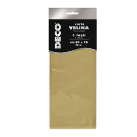 Carta velina metallizzata - 20 gr - 50x76 cm - oro - cwr - busta 5 fogli