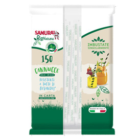 Cannuccia in carta - 20 cm - bianco/bianco-avana - imbustata singolarmente - samurai party - conf. 150 pezzi