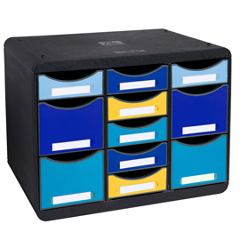 Cassettiera store-box multi bee blue - 11 cassetti - nero/multicolore - exacompta