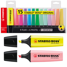 Deskset 15 evidenziatori Boss 70 colori fluo+pastel Stabilo
