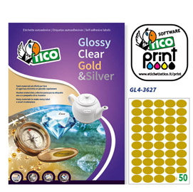 Etichetta adesiva gl4 ovale oro satinata 100fg a4 36x27mm (50et/fg) tico