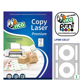 Etichetta adesiva LP4W bianca opaca A4 100fg CD Ø117mm (2et/fg) laser Tico