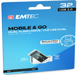 Emtec - dual usb2.0 t260 - micro-usb - ecmmd32gt262b - 32gb