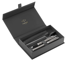 Gift set im stainless steel edition ct - sfera + stilografica - punta media - acciaio - parker