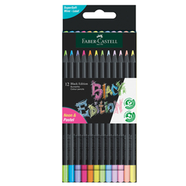 Matite triangolari black edition - pastel e neon - faber-castell - conf.12 pezzi