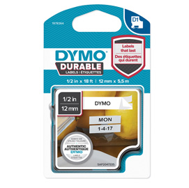 Nastro dymo tipo d1 durable (12mmx5.5mt) nero/bianco 1978364