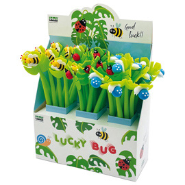 Penne a sfera lucky bug flexi - con fusto flessibile - fantasie assortite - lebez - expo 30 pezzi