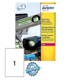 Poliestere adesivo l4775 bianco 20fg a4 210x297mm (1et/fg) laser avery