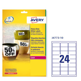 Poliestere adesivo j4773 bianco 10fg a4 63,5x33,9mm (24et/fg) inkjet avery