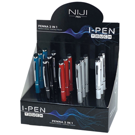 Penna a sfera mini i-pen 2 in1 - puntale touch - colori assortiti - niji - expo 15 pezzi