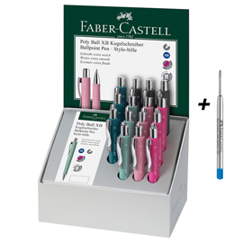 Penne a sfera + 20 refill blu poly ball xb - colori assortiti - faber-castell - expo 35 pezzi