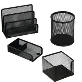 Set scrivania 4 accessori in rete metallica nero 1424 lebez