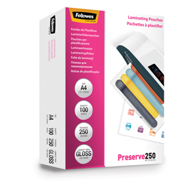 Scatola 100 pouches preserve250 250mic a4 fellowes