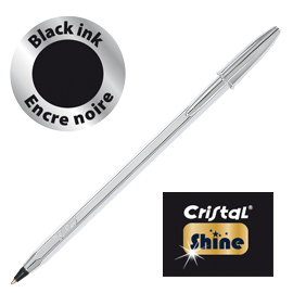 Scatola 20 penna sfera cristal® shine silver medio 1,0mm nero bic®