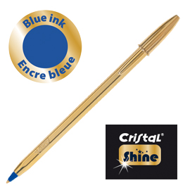 Scatola 20 penna sfera cristal® shine gold medio 1,0mm blu bic®