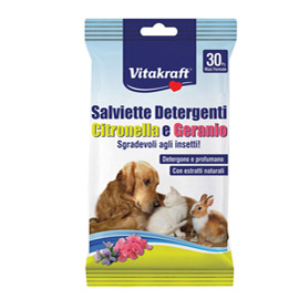 Salviette detergenti per pelo di animali (cani, gatti, roditori) - citronella e geranio - vitakraft - conf. 30 pezzi