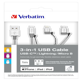 Verbatim cavo type-c + lightning + mirco b usb sync  charge 100cm (silver)