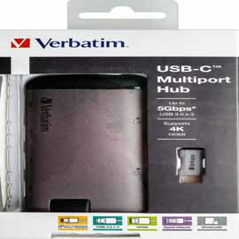 Verbatim usb-c adapter usb 3.1 g1 / usb 3.0 x 3 / hdmi / sdhc / micro sdhc / r