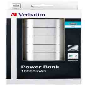 Verbatim powerbank 10000mah black plastic, 5v2a in and out. 2x out